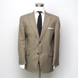 Haggar Men Jacket Blazer Sport Coat 44R Tan‎ Herringbone Wool Blend E02110